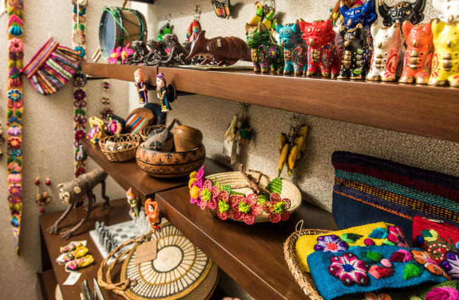 Colourful souvenirs on the shelves